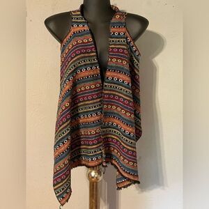 Small Grace & Emma Southwest design embroidered open front striped Boho vest